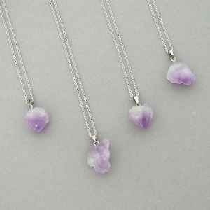 Amethyst Necklace Small Raw Amethyst Druzy Pendant Natural Amethyst Healing Crystal Necklace Silver Amethyst Jewelry Raw Crystal Necklace