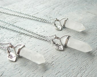 Clear quartz necklace Crystal quartz pendant Silver initial necklace Gift for women Personalized Gemstone Necklace Crystal Point Necklace