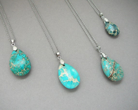 Girls Womans Blue Sea Sediment Stone Silver Necklace Gemstone Jewellery UK 