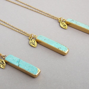 Turquoise Necklace Initial Leaf Necklace Letter Pendant Necklaces for women Personalized Gemstone Long Necklaces gift Turquoise Gold Jewelry