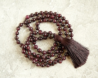 Collar Granate Mala, Granate Mala 108, Collar de Borla Larga, Cuentas de Oración Mala Budista, Collar de Meditación, Regalo de Joyería de Yoga para Hombres