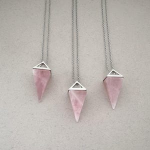 Pyramid Quartz Crystal Necklace Rose Quartz Pendant Everyday Necklace Rose Quartz Stone Pendant for Women Gemstone Necklace Girlfriend gift image 8