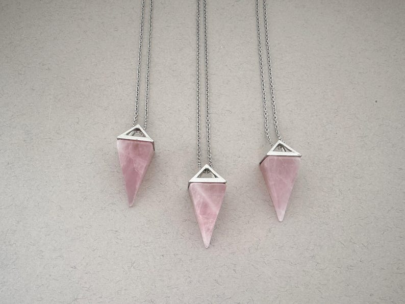 Pyramid Quartz Crystal Necklace Rose Quartz Pendant Everyday Necklace Rose Quartz Stone Pendant for Women Gemstone Necklace Girlfriend gift image 8