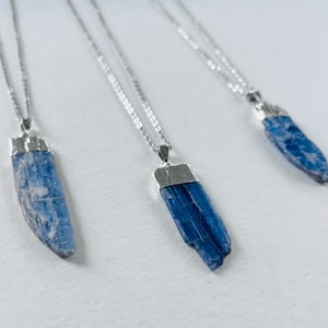 Kyanite Pendant, Raw Kyanite Silver Necklaces, Blue Crystal Necklace, Cyanite Healing Pendant Necklace, Natural Kyanite Jewelry Gift for Man