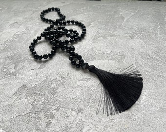 Black Agate Mala Necklace, 108 Mala Bead Necklace for Man