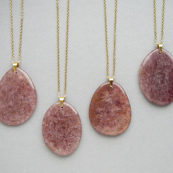 Fraise Quartz Collier Grand Quartz Pendentif Long Collier Naturel Fraise Quartz Cristal Gemstone Or Collier Grand Pendentif Pierre