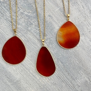 Carnelian Necklace, Genuine Carnelian Drop Pendant, Red Carnelian Gold Necklace, Orange Gemstone Necklace for Women, Carnelian Jewelry Gift