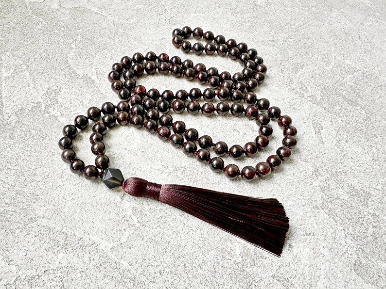 Garnet Mala Necklace, Garnet Mala 108, Long Tassel Necklace, Buddhist Mala Prayer Beads, Meditation Necklace, Yoga Jewelry Gift for Men image 2