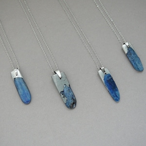 Kyanite Necklace Blue Silver Layering Necklace Cyanite Mens Womens Healing Crystal Pendant Necklaces Natural Kyanite Jewellery Gift for Man