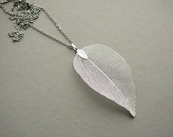 Silver Leaf Necklace Silver Plated Real Leaf Pendant for Women Organic Leaf Jewelry for Womens Gift Silver Dipped Leaf Necklaces for Girl