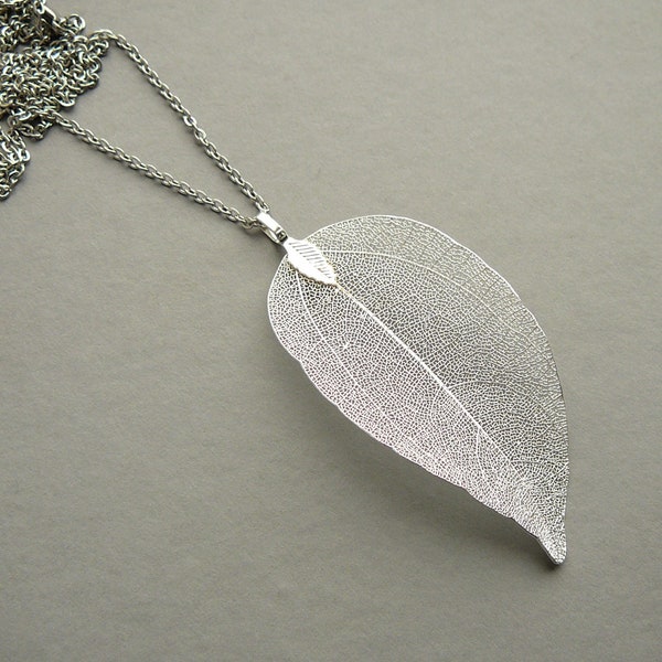 Silver Leaf Necklace Silver Plated Real Leaf Pendant for Women Organic Leaf Jewelry for Womens Gift Silver Dipped Leaf Necklaces for Girl