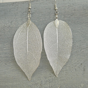 Real Leaf Silver Earrings Silver Dipped Natural Leaf Silver Plated Real Leaf Earrings for Women Organic Leaf Jewelry for Women Gift for Girl