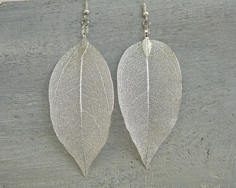 Real Leaf Silver Earrings Silver Dipped Natural Leaf Silver Plated Real Leaf Earrings for Women Organic Leaf Jewelry for Women Gift for Girl