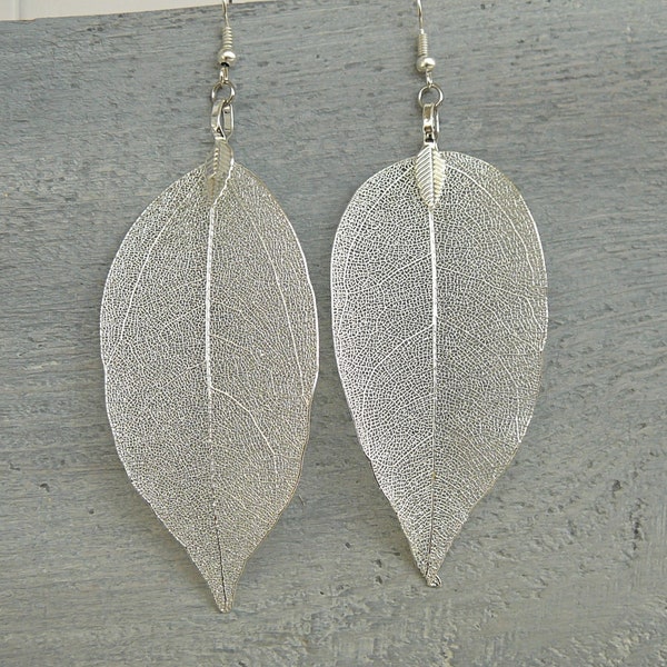 Real Leaf Silver Earrings Silver Dipped Natural Leaf Silver Plated Real Leaf Earrings for Women Organic Leaf Jewelry for Women Gift for Girl