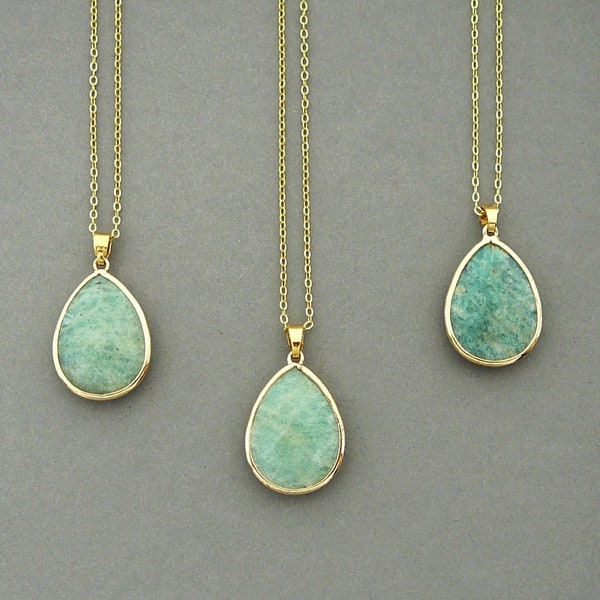 Amazonite Necklace Drop Amazonite Crystal Point Pendants for Women Gemstone Necklace Mint Stone Gold Necklaces Natural Amazonite Jewelry