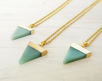 Aventurine Triangle Necklace Green Aventurine Necklace Long Adventurine Necklace Natural Aventurine pendant Healing  Necklace Green Stone