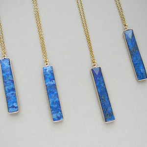 Lapis Lazuli Pendant Necklace, Long Blue Gemstone Necklace for Men Women Blue Gold Lapis Necklaces for Women Jewelry September Birthstone