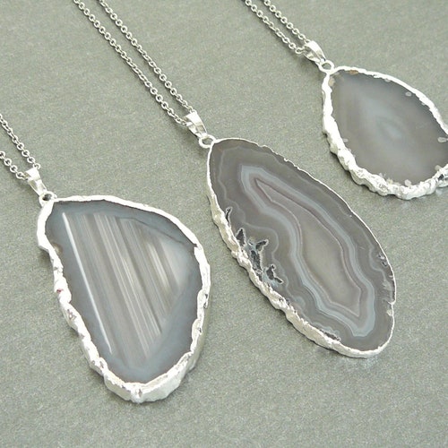 Large Agate Slice Necklace for Women 
