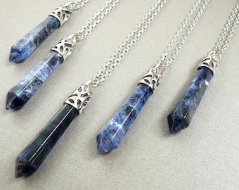 Sodalite Necklace Natural sodalite pendant Long Necklace Healing Crystal Necklace for man Necklace Gemstone women Necklace Blue Stone