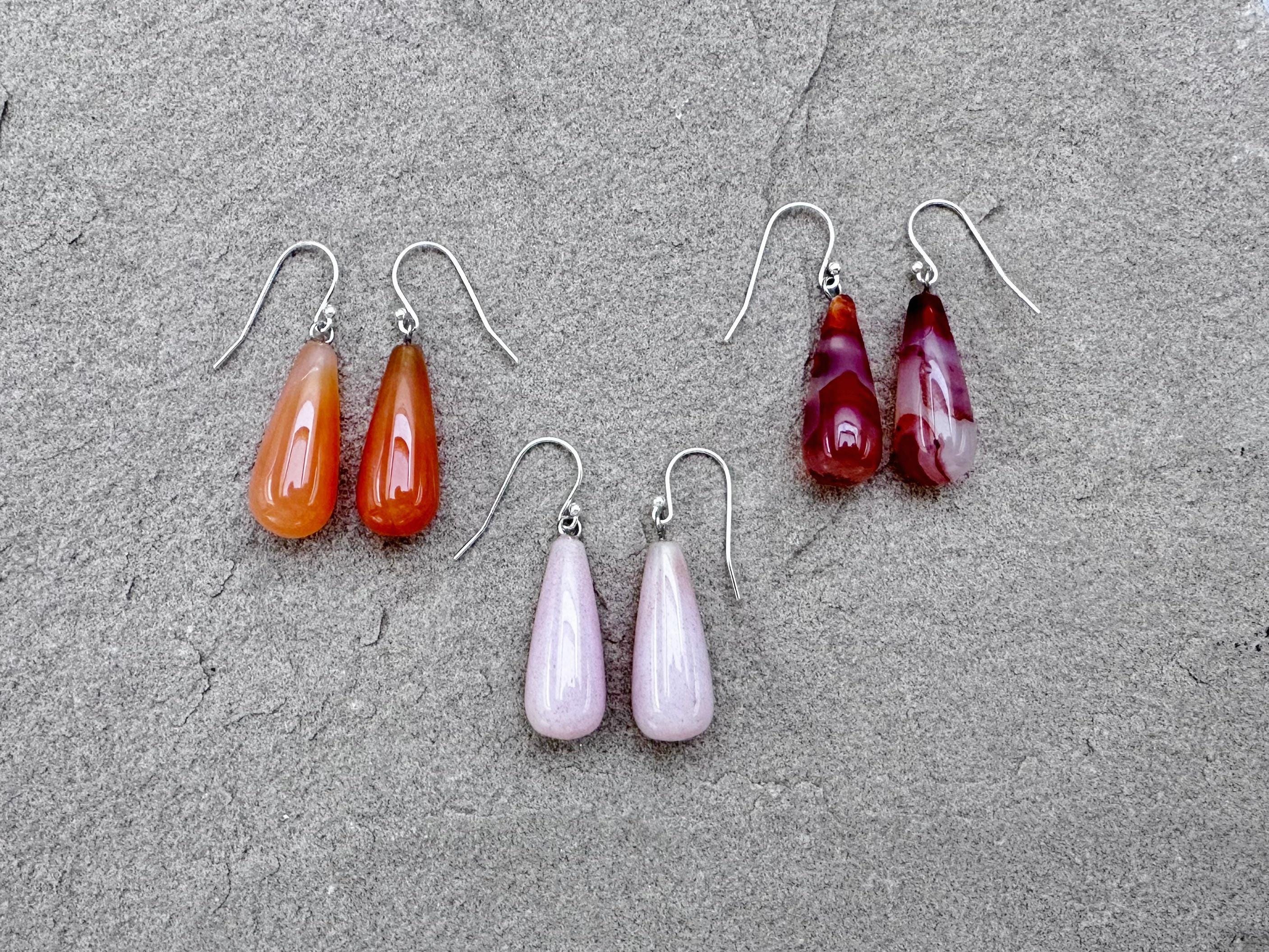 Boucles D'oreilles Anciennes Plaqué Or - Cornaline Naturelle Et Cristal, Pendantes