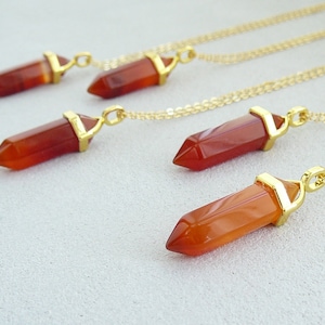 Carnelian Crystal Necklace Genuine Carnelian Pendant Natural Carnelian Gold Necklaces for Men or Women Orange Crystal Bullet Necklace