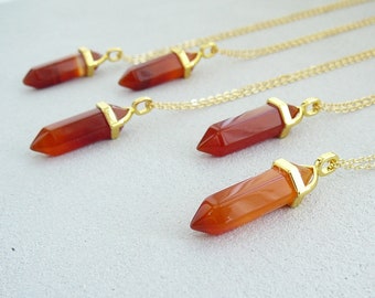 Carnelian Crystal Necklace Genuine Carnelian Pendant Natural Carnelian Gold Necklaces for Men or Women Orange Crystal Bullet Necklace