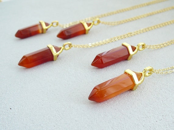 Carnelian Crystal Necklace Genuine Carnelian Pendant Natural Carnelian Gold Necklaces for Men or Women Orange Crystal Bullet Necklace