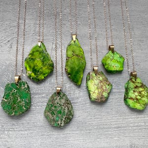 Green Jasper Pendant Necklace, Natural Regalite Necklace, Green Gold Gemstone Necklace for Women for Man, Green Imperial Jasper Jewelry