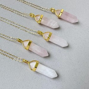 Rose Quartz Necklace, Natural Rose Quartz Gold Pendant, Healing Crystal Necklace, Genuine Rose Quartz Jewelry, Yoga Gift for Women