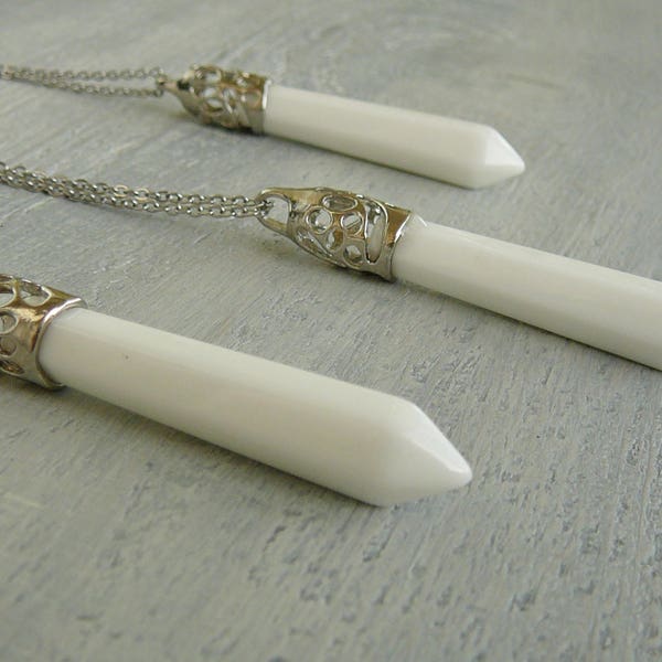 White Crystal Necklace Natural White Jade Pendants Long Necklace Healing Jewelry for women Necklace White jade bullet necklace silver