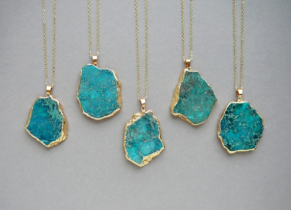 Blue Jasper Necklace Turquoise Jasper Pendant Long Necklace Large