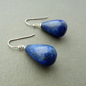 Lapis Lazuli Silver Earrings, Blue Drop Lapis Lazuli  Earrings, Blue Gemstone Lapis Earrings, Silver Blue Earrrings, Lapis Lazuli Jewelry