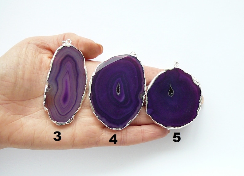 Violet Agate Slice Necklace Dark Violet Agate Pendant Gift for Women Gemstone Necklace Large Agate Slice Long Necklace for women necklace