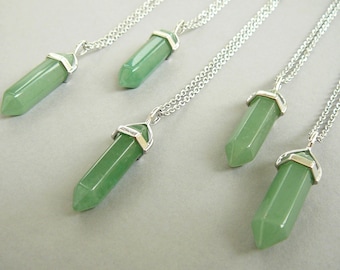 Collar de aventurina de plata, colgante de aventurina verde natural, collares largos de piedras preciosas para mujeres y hombres, joyas de aventurina, aventurina plateada