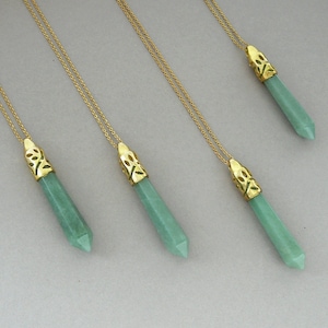 Aventurine Necklace Green Aventurine Pendant Gold Green Stone Long Necklace Natural Adventurine Necklace Green Stone Healing Crystal Jewelry