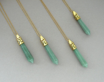 Aventurine Necklace Green Aventurine Pendant Gold Green Stone Long Necklace Natural Adventurine Necklace Green Stone Healing Crystal Jewelry