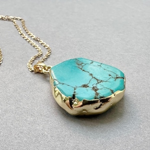 Turquoise Pendant Necklace, Blue Necklace, Gift for Women, Gemstone Necklace, Girlfriend gift, Stone Pendant, Turquoise Necklace for women image 2