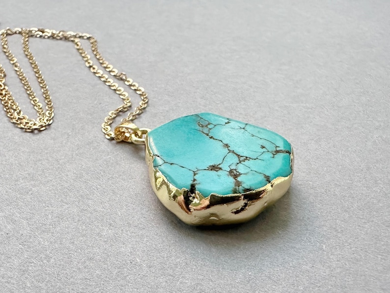 Turquoise Pendant Necklace, Blue Necklace, Gift for Women, Gemstone Necklace, Girlfriend gift, Stone Pendant, Turquoise Necklace for women image 2