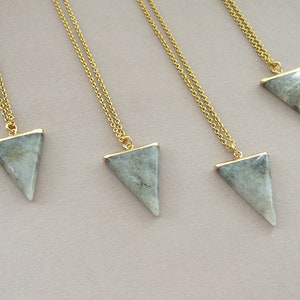 Collar de labradorita, colgante triangular de labradorita, joyería de labradorita dorada, collares largos de labradorita auténtica para mujer y hombre (regalo)