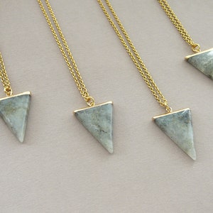 Labradorite necklace, Triangle labradorite pendant, Gold labradorite jewelry, Genuine labradorite long necklaces for womens mens gift