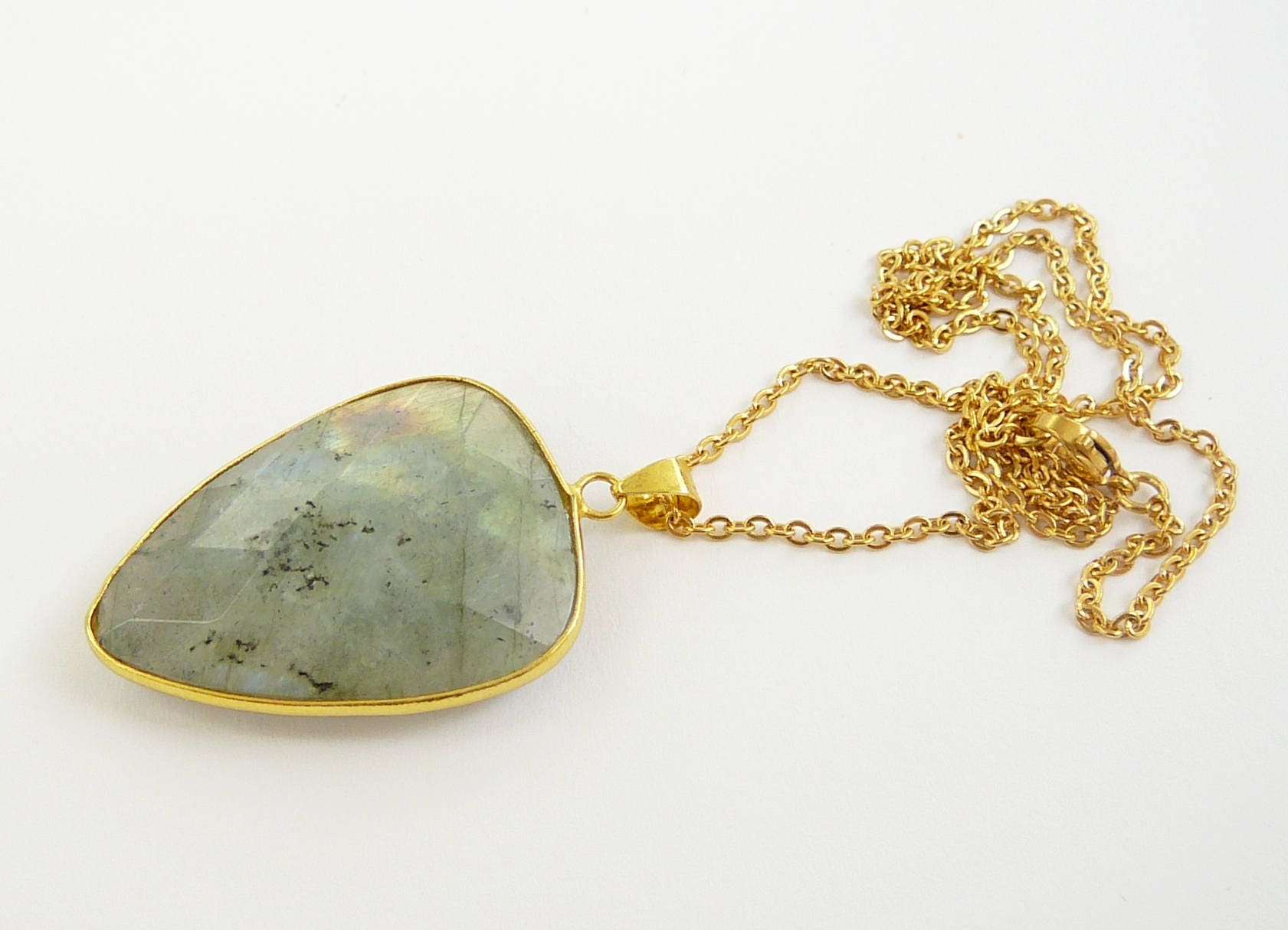 2 Stück Labradorit Halsketten - Naturstein Anhänger Wassertropfen | Handgemacht