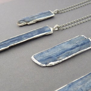 Kyanite Silver Necklace, Blue Layering Necklace, Cyanite Healing Crystal Pendant Necklaces, Natural Kyanite Jewellery Gift for Man for Women