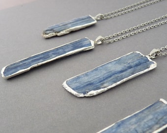 Kyanite Silver Necklace, Blue Layering Necklace, Cyanite Healing Crystal Pendant Necklaces, Natural Kyanite Jewellery Gift for Man for Women