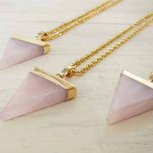 Rose Quartz Point Necklace Rose Quartz pendant Long Necklace Healing Crystal Necklace for women Necklace Rose Quartz Crystal women gift