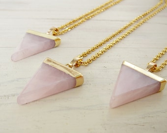 Rose Quartz Point Necklace Rose Quartz pendant Long Necklace Healing Crystal Necklace for women Necklace Rose Quartz Crystal women gift