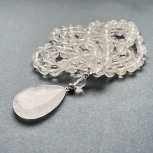 Klarer Quarz Mala Halskette, 8 mm Quarz Silber Halskette für Mann oder Frau Geschenk, klarer Quarz Kristall Halskette, 108 Perlen Mala Halsketten