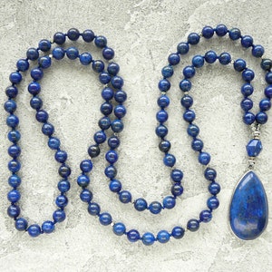 Lapis Lazuli Necklace Lapis Lazuli Mala Necklace Blue Bead Hand Knotted Long Necklace for Women Men 108 Mala Necklace Yoga Jewelry Gift Idea image 6