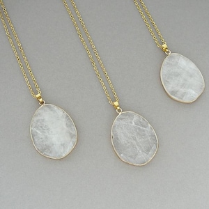 Clear Quartz Necklace, Clear Quartz Pendant, Gold Long Necklaces, Healing Crystal Necklace, April Birthstone Necklace Aries Gift for Women
