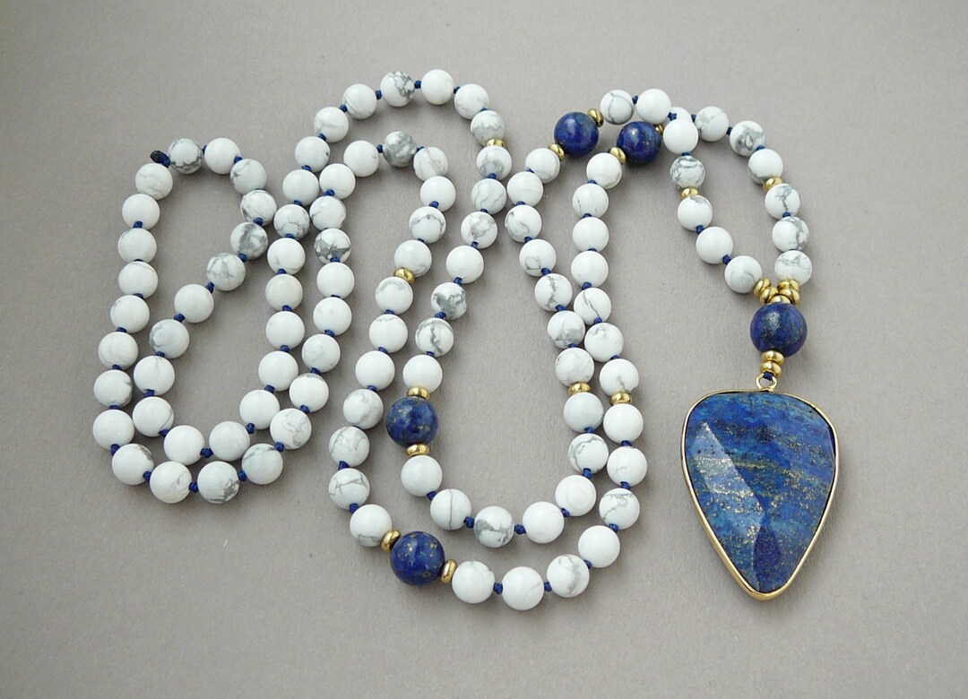Necklace for Women Howlite Mala Necklaces Lapis Lazuli Pendant - Etsy