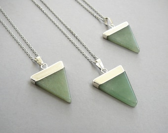 Aventurine Necklace Silver Green Aventurine Necklace Long Adventurine Necklace Natural Aventurine Triangle pendant Healing  Stone Necklace